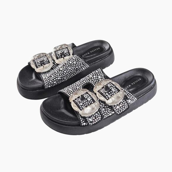 Black and Silver Embellished Sandals - Picture 1 of 7